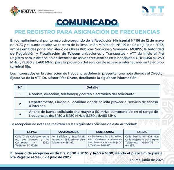 Pre Registro para Asignacion de Frecuencias