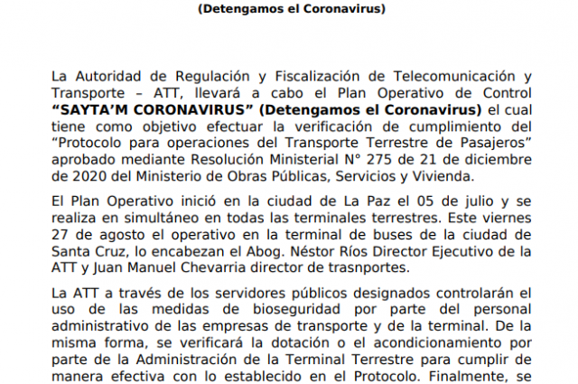 PLAN OPERATIVO “SAYTA’M CORONAVIRUS” (Detengamos el Coronavirus)