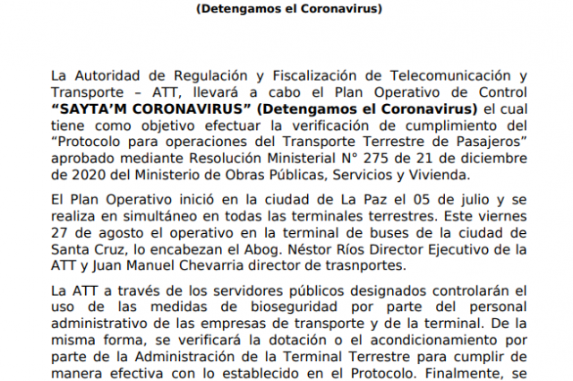 PLAN OPERATIVO “SAYTA’M CORONAVIRUS”  (Detengamos el Coronavirus)