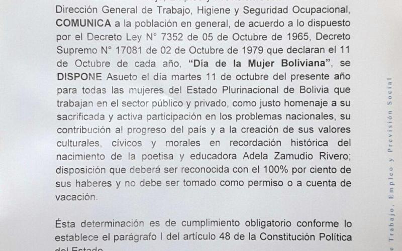 Comunicado 55/16 del Ministerio de Trabajo sobre el Día de la Mujer