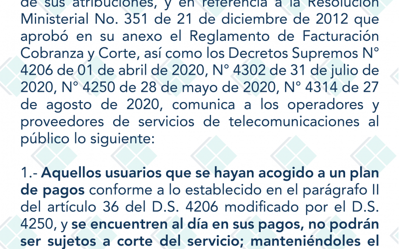 ATT - Comunica a los operadores y proveedores de servicios de telecomunicaciones al público lo siguiente: