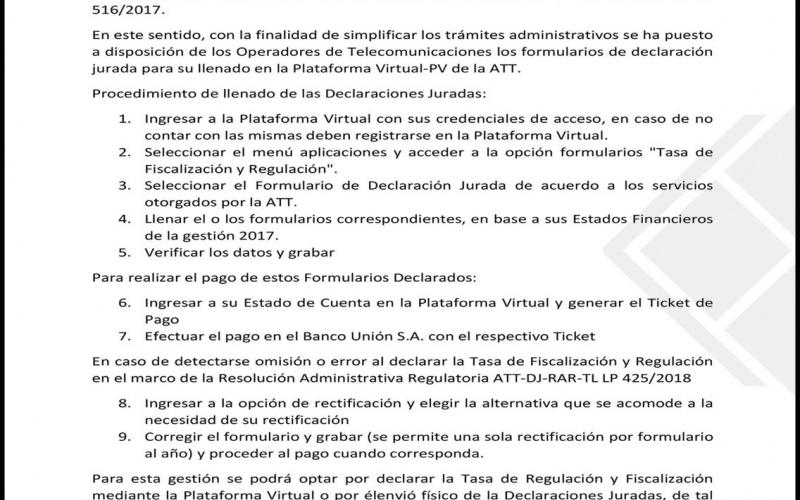 Plazo para el pago de Ia Tasa de Fiscalización y Regulación vence el 10 de julio de 2018 y el plazo para la presentación de los Estados Financieros y Declaraciones Juradas fenece el 30 de Junio